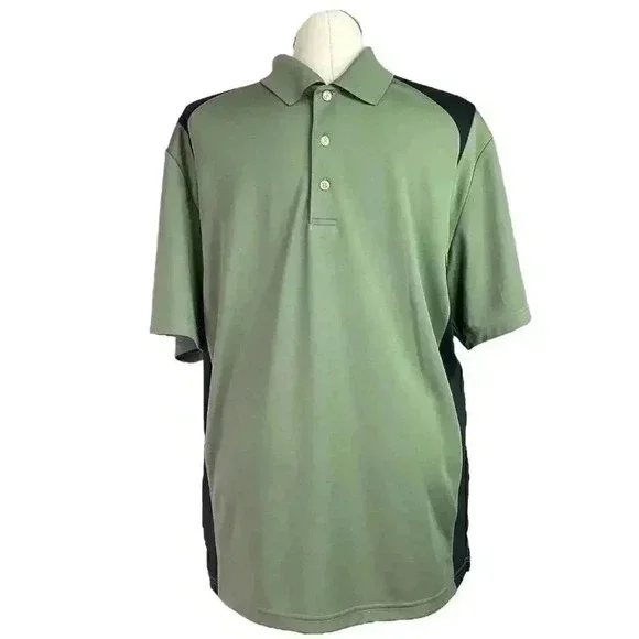 Grand Slam Mens XL 3 Button Colorblock Polo Shirt Green Black Short Sleeve - Picture 1 of 8